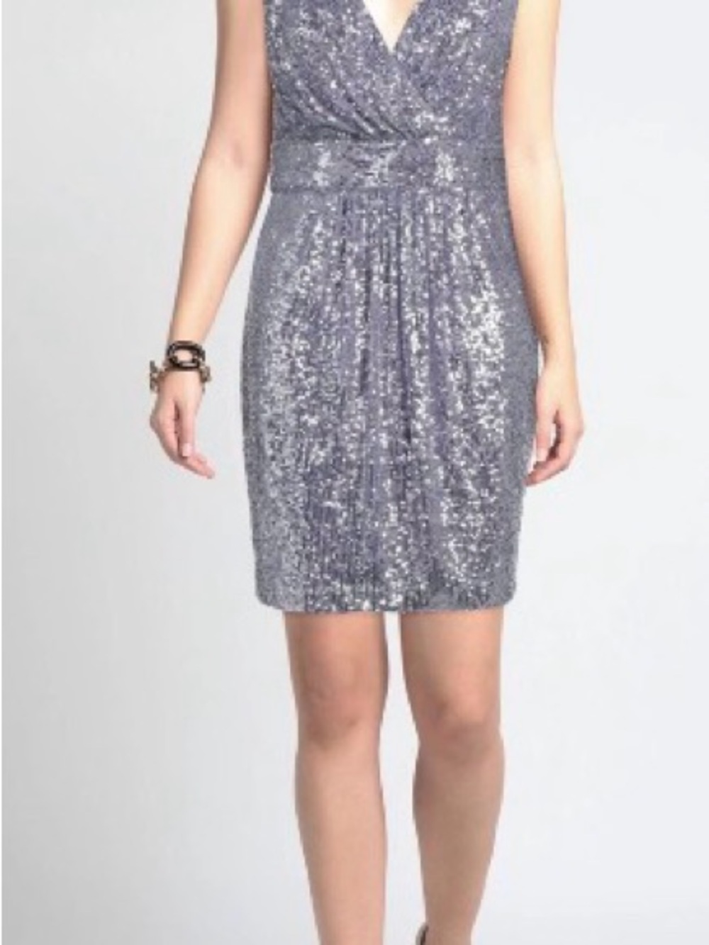 Frankie Morello Silver Sequin V-Neck Mini Dress -brand new w tags